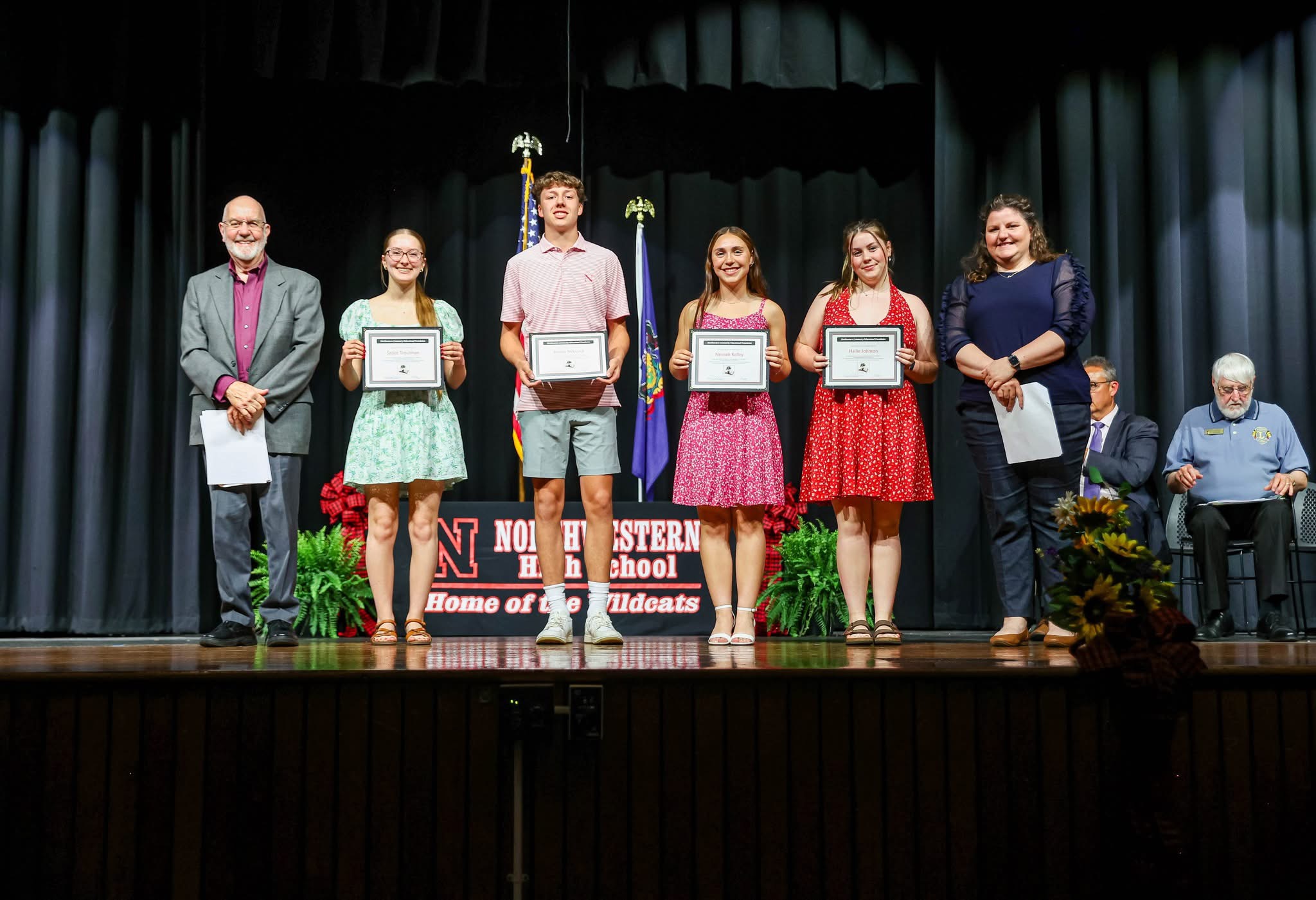 Northwestern Community Educational Foundation-Sadee Troutman, Brodie Mikovch, Nevaeh Kelley and Hallie Johnson with David Olson and Kristin Brockett