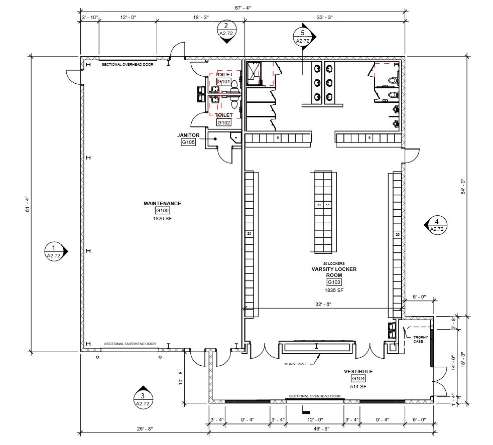 A detailed architectural floor plan showing the layout of rooms, dimensions, and features of a building.