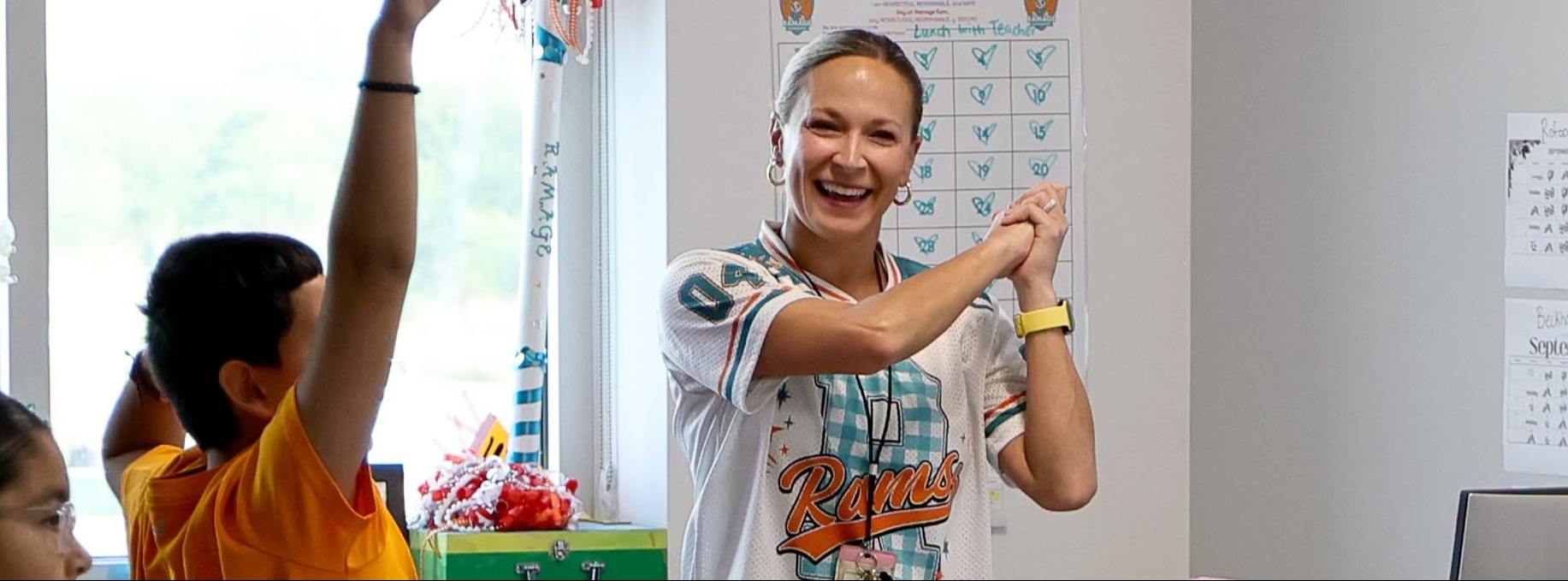 A teacher with her students in class.