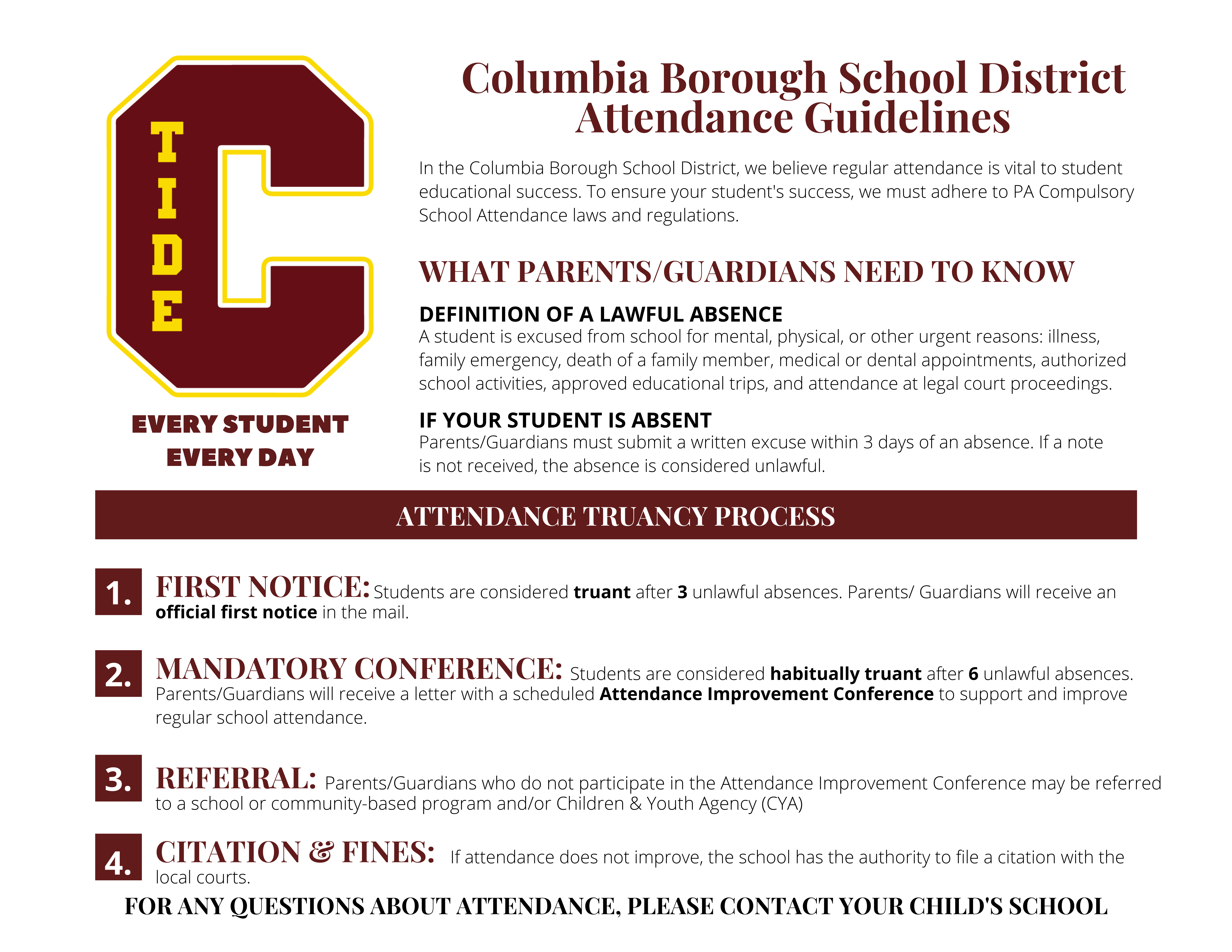 Columbia Borough School District Attendance Guidelines click for pdf