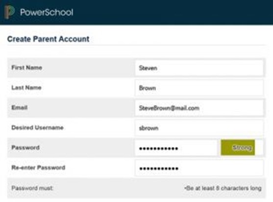 Create Parent Account Screenshot