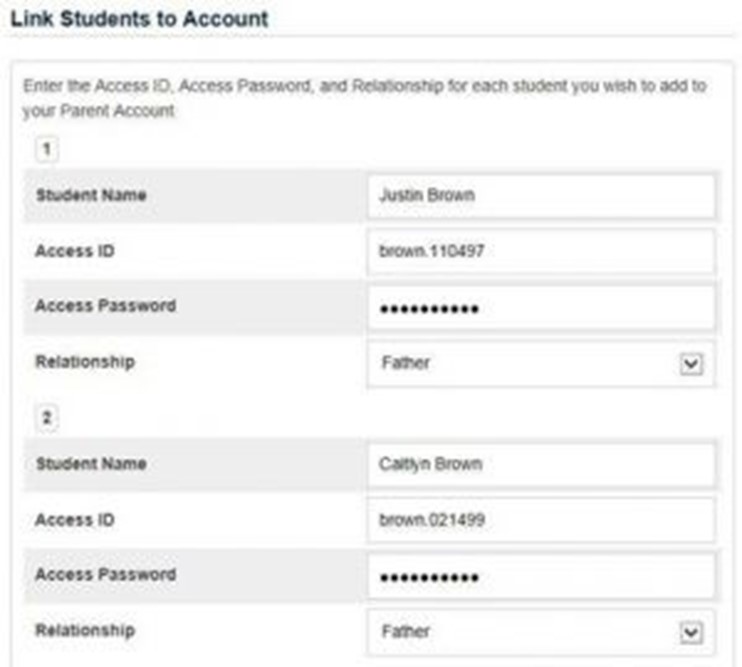 Link Students to Account Screenshot