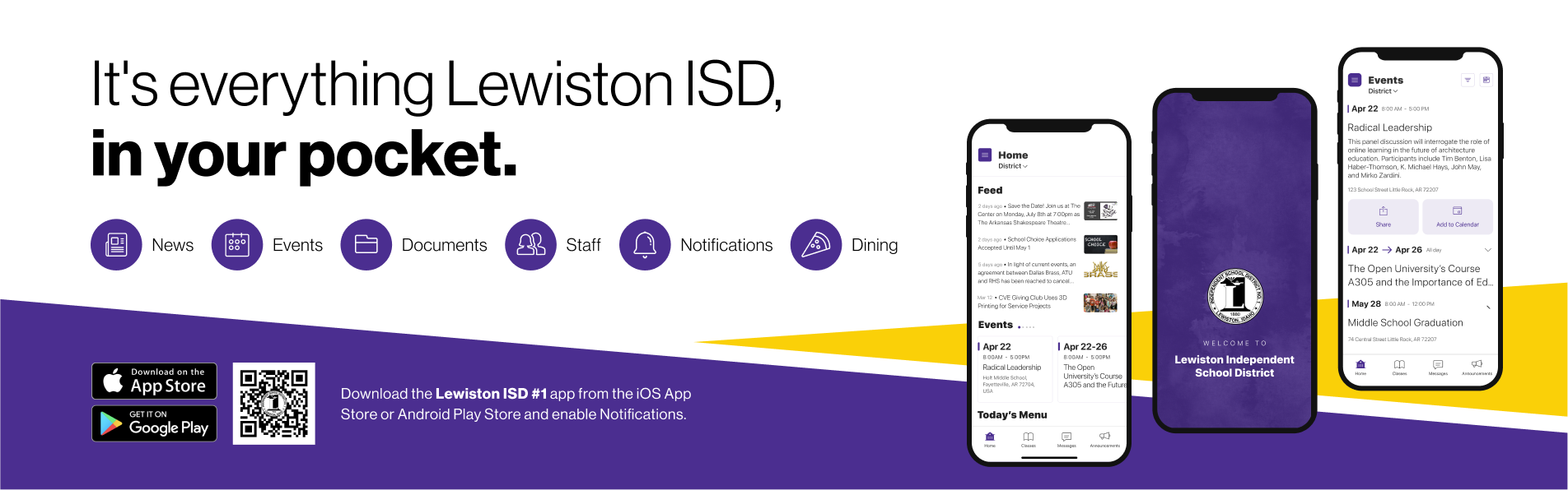 introducing the lewiston ISD mobile app. It's everything Lewiston ISD in your pocket.