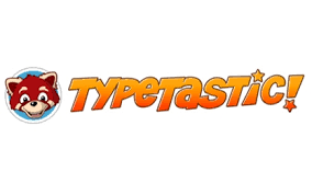 The image features the word 'TYPETASTIC!' in bold, orange letters, accompanied by a cartoonish red panda face in a circular blue background.