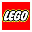 The LEGO logo features the word 'LEGO' in bold, white letters outlined in yellow, set against a bright red background.