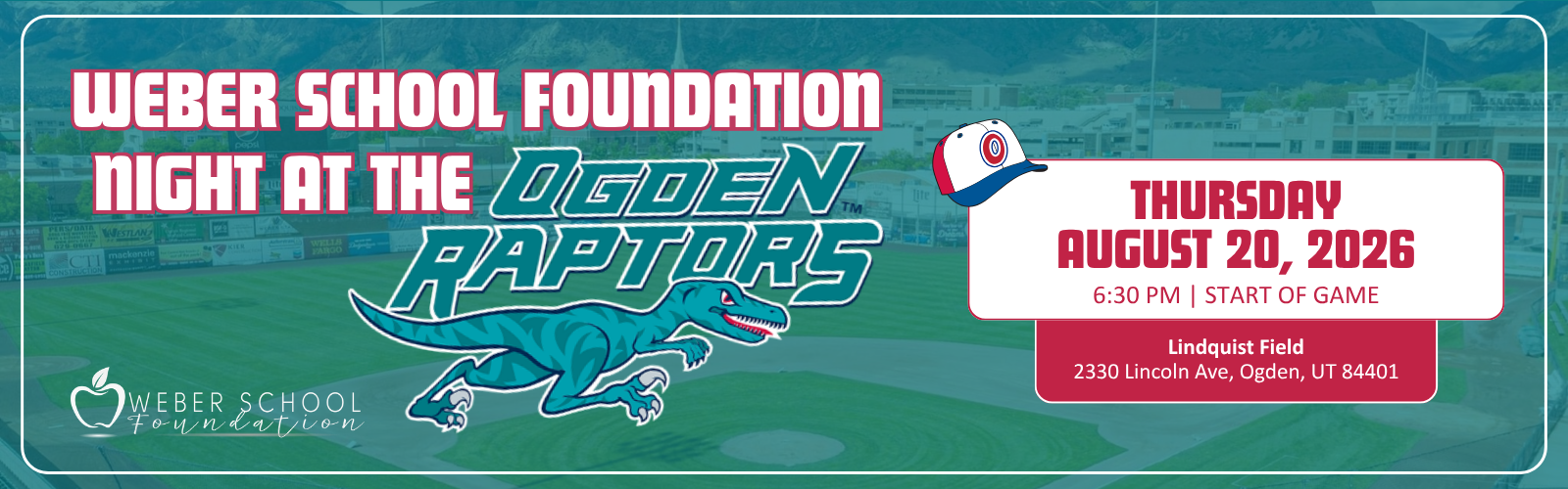 Weber School Foundation Night at the Raptors, Thursday, August 20th at 6:30 PM