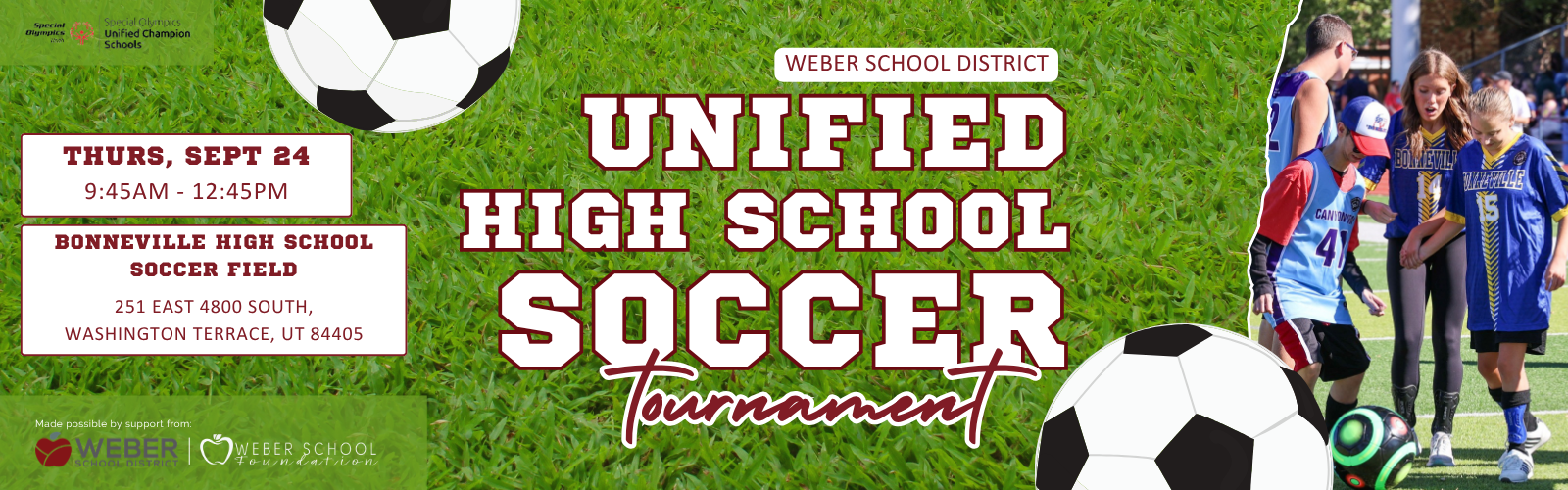 Unified High School Soccer Tournament on Thursday, September 24th at 9:45am