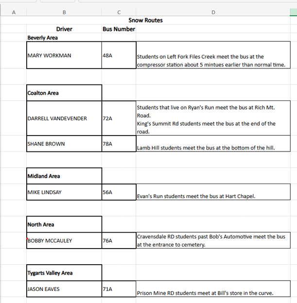 list of modified bus routes 