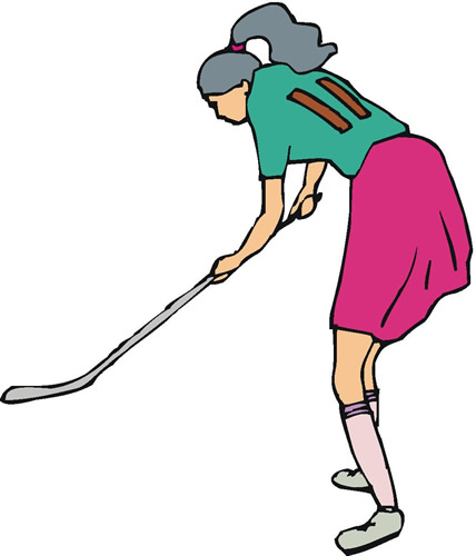 Drawing of a woman playing field hockey