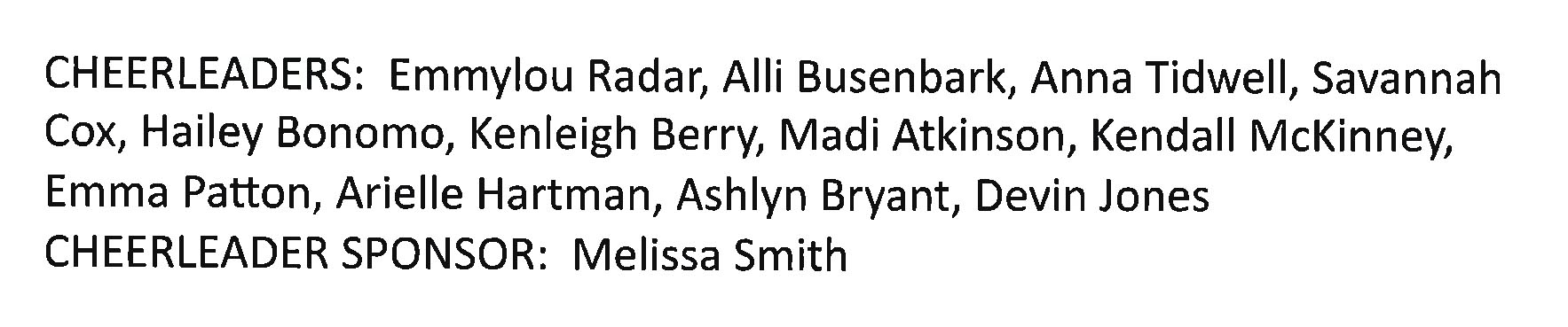 A list displaying the names of cheerleaders, organized in a clear and readable format.