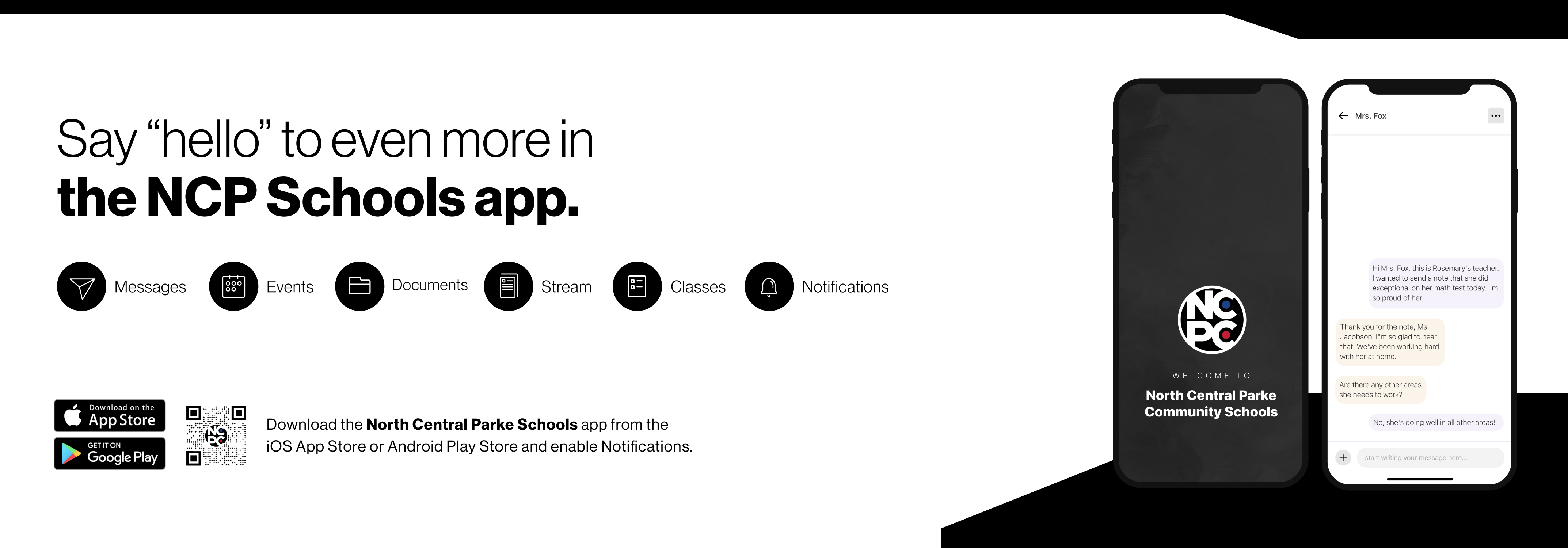 Say hello to Parent-Teacher chat in the new Rooms app. Download the North Central Parke Community Schools app in the Google Play or Apple App store