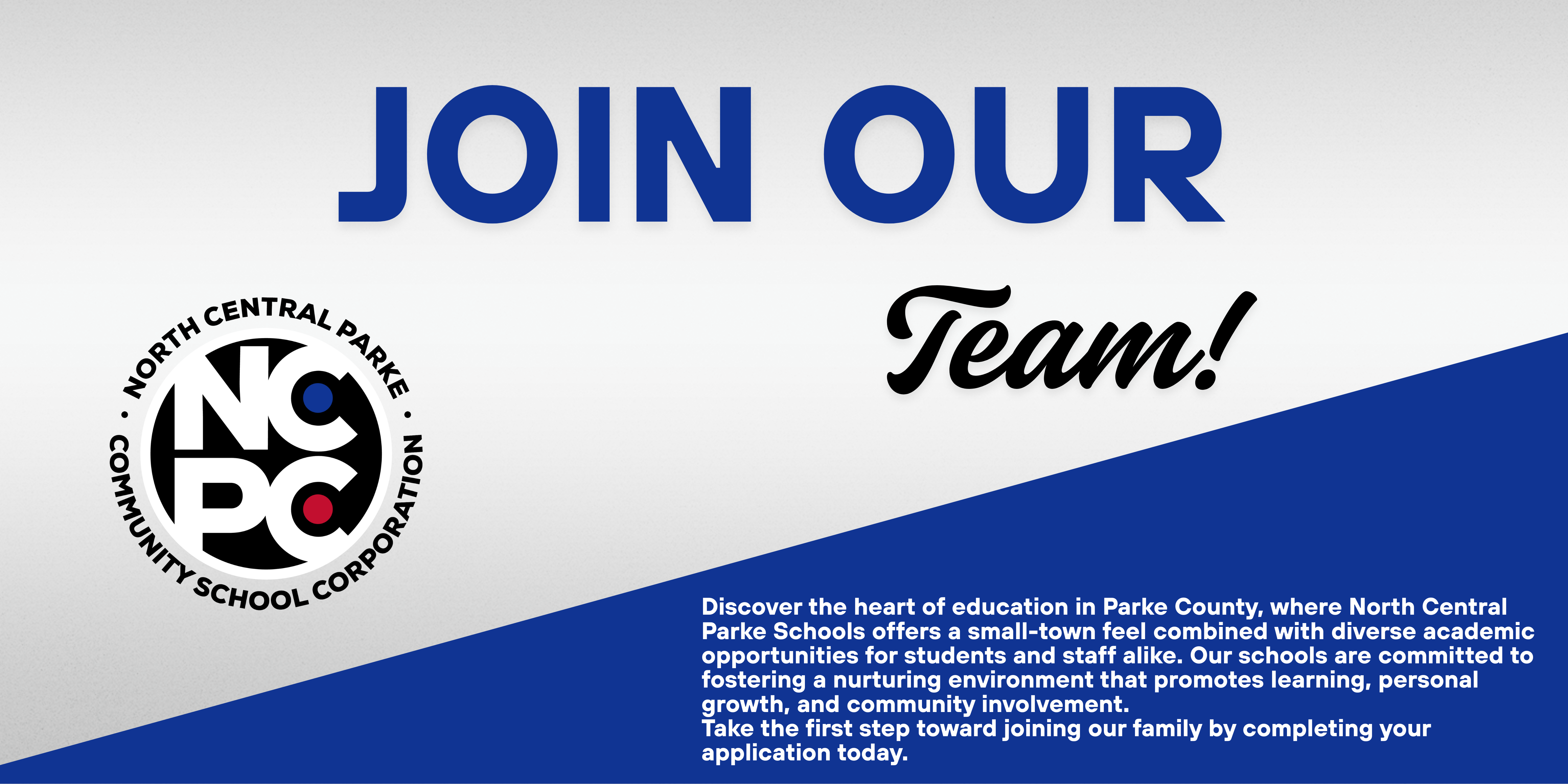 graphic with the words "Join our team" and other employment information