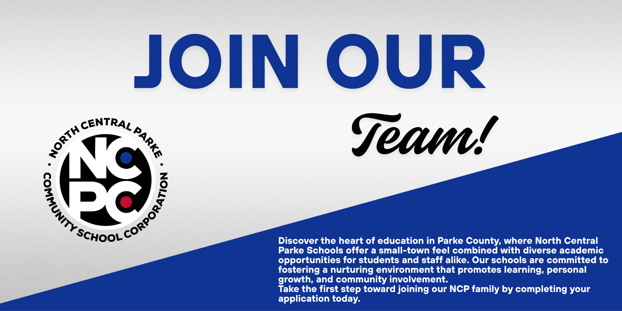 graphic with the words "Join our team" and other employment information