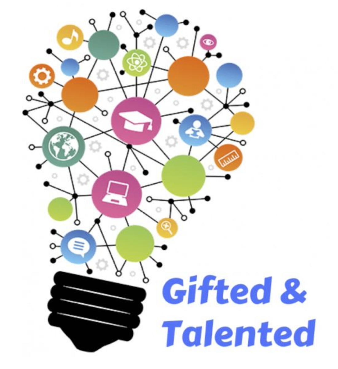 light bulb with icons and the words "Gifted and Talented"