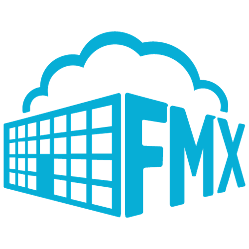 A stylized logo featuring a building silhouette with a cloud above it, accompanied by the letters 'FMx' in bold blue font.