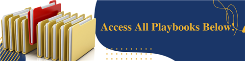 An image featuring a row of file folders with a red tab, accompanied by the text 'Access All Playbooks Below.'