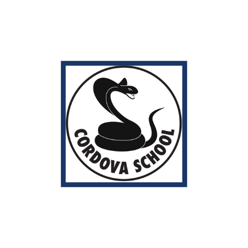 A logo featuring a stylized black snake coiled around itself, with the text 'CORDOVA SCHOOL' in bold letters at the bottom, all enclosed in a circular design.