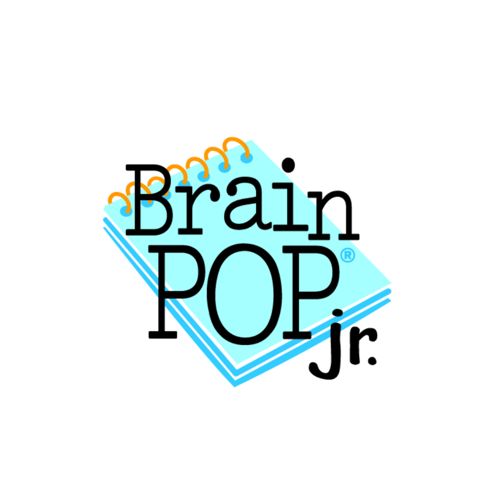 The logo for BrainPOP Jr., featuring a light blue notebook with a spiral binding and the text 'BrainPOP jr.' in a playful font.
