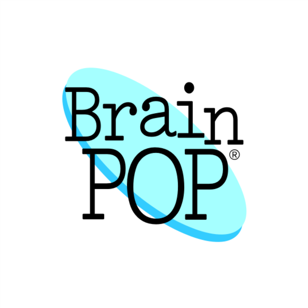 The BrainPOP logo features the word 'Brain' in black and 'POP' in bold black, accompanied by a light blue abstract shape in the background.