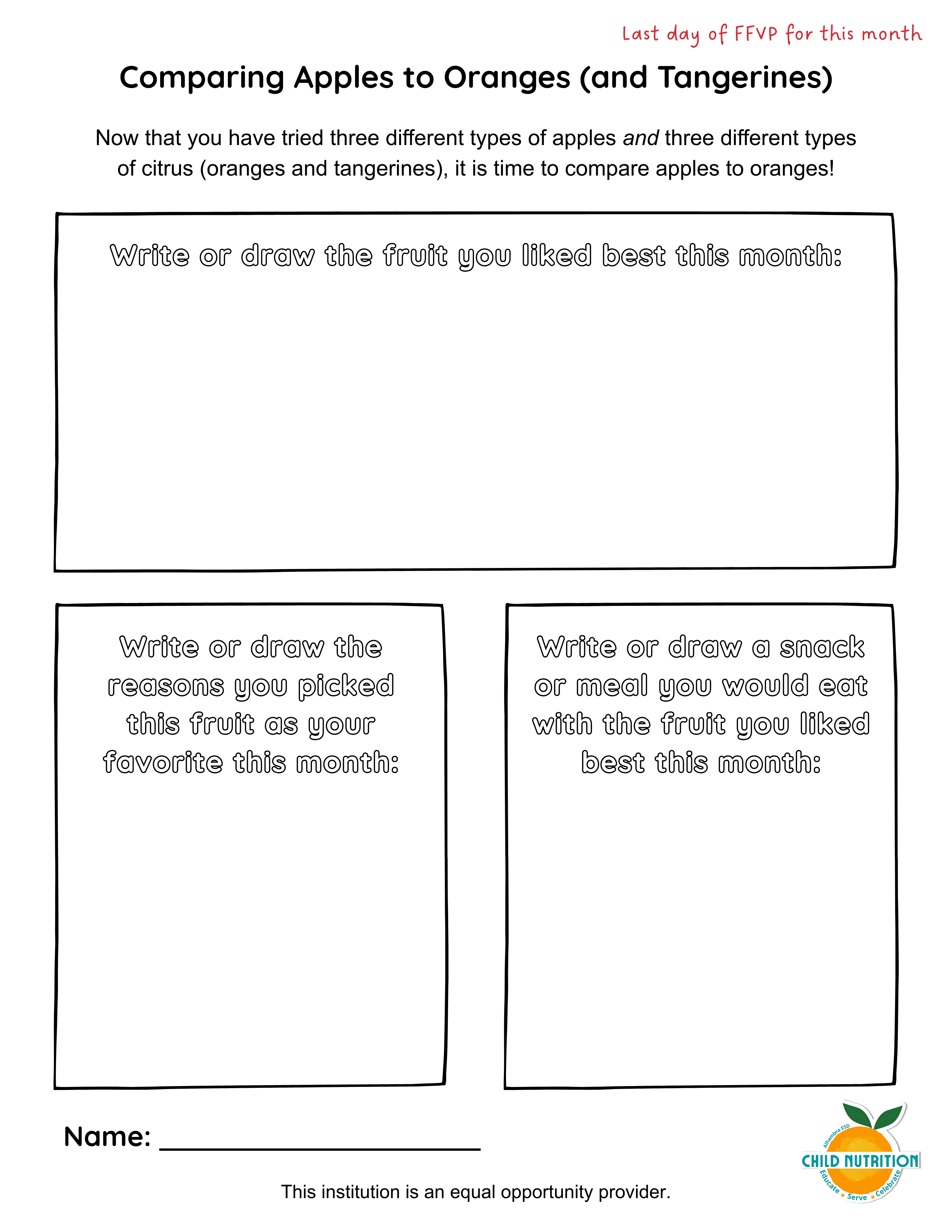 January FFVP Nutrition Education - Favorite Fruit of the Month