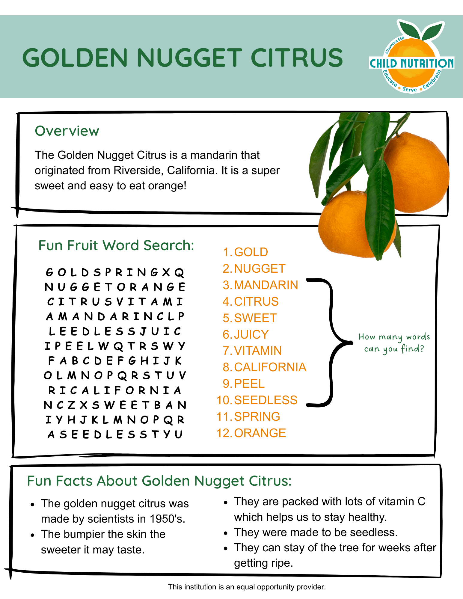 Gold Nugget Citrus Nutrition Education