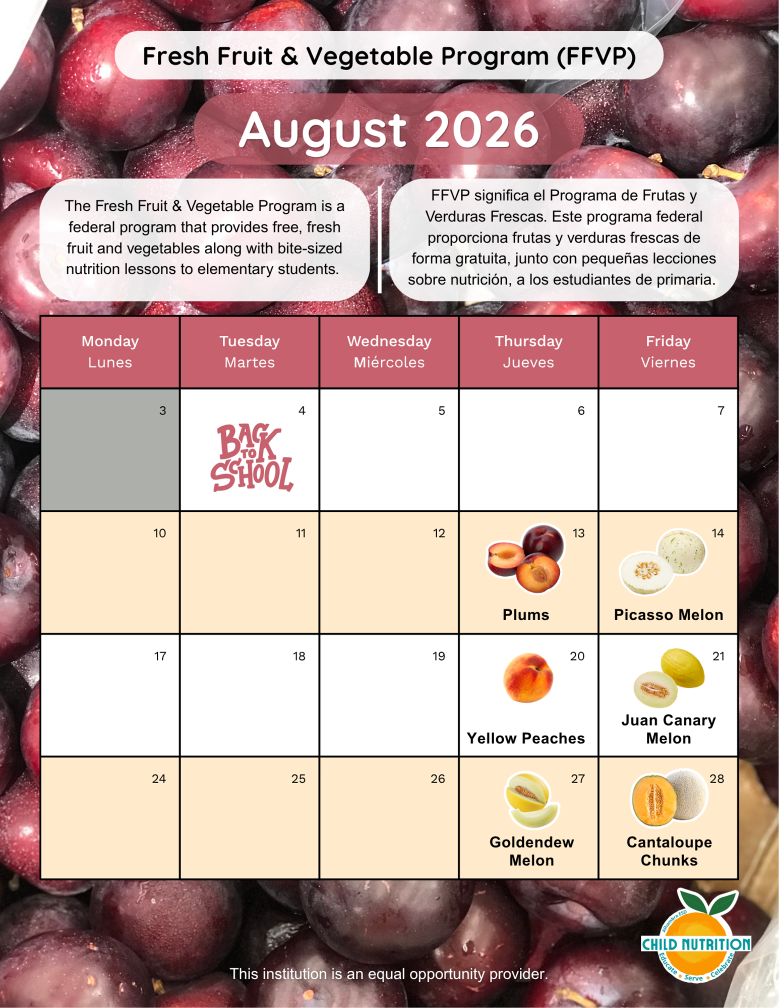 August FFVP Menu