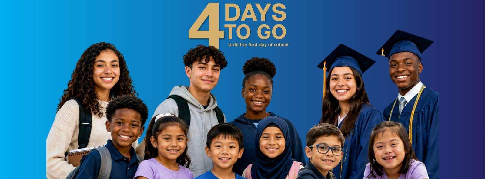 Students of all ages celebrate the countdown to the new school year, with three days to go until the first day of school.