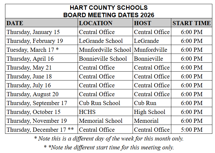 meeting schedule 2026
