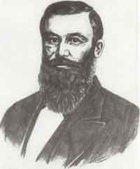 A black and white illustration depicting a bearded man, showcasing intricate details in his facial features and expression.