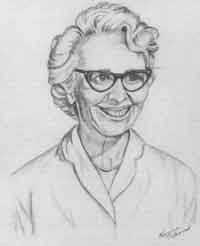 A detailed pencil drawing of a woman wearing glasses, showcasing her thoughtful expression and elegant features.
