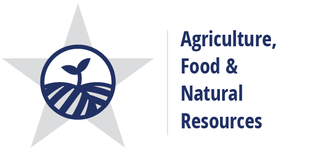 A logo featuring a star with a circular emblem of a plant sprouting from soil, accompanied by the text 'Agriculture, Food & Natural Resources' on the right.
