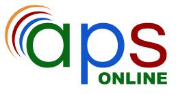 A colorful logo featuring the letters 'aps' in blue, green, and red, with the word 'ONLINE' in green below, accompanied by curved lines in orange, yellow, and red above.