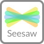 A logo featuring overlapping colored shapes in green, blue, and yellow, with the word 'Seesaw' written below in gray.