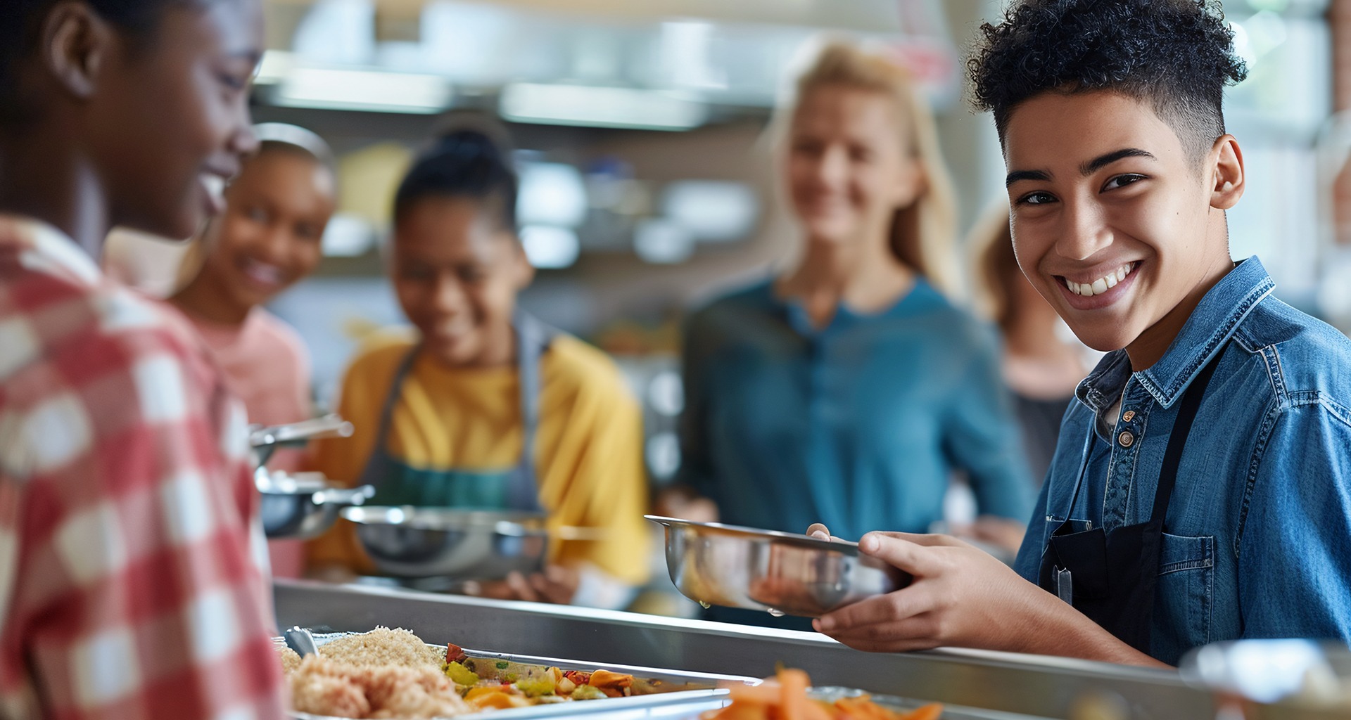 students in lunchline