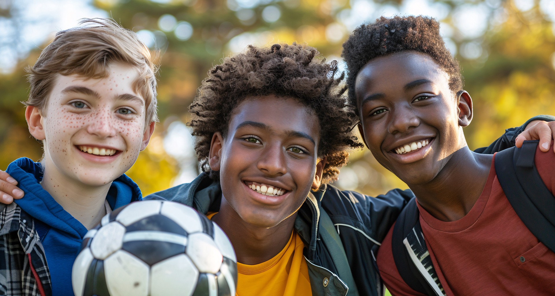 Three students smile for a photo