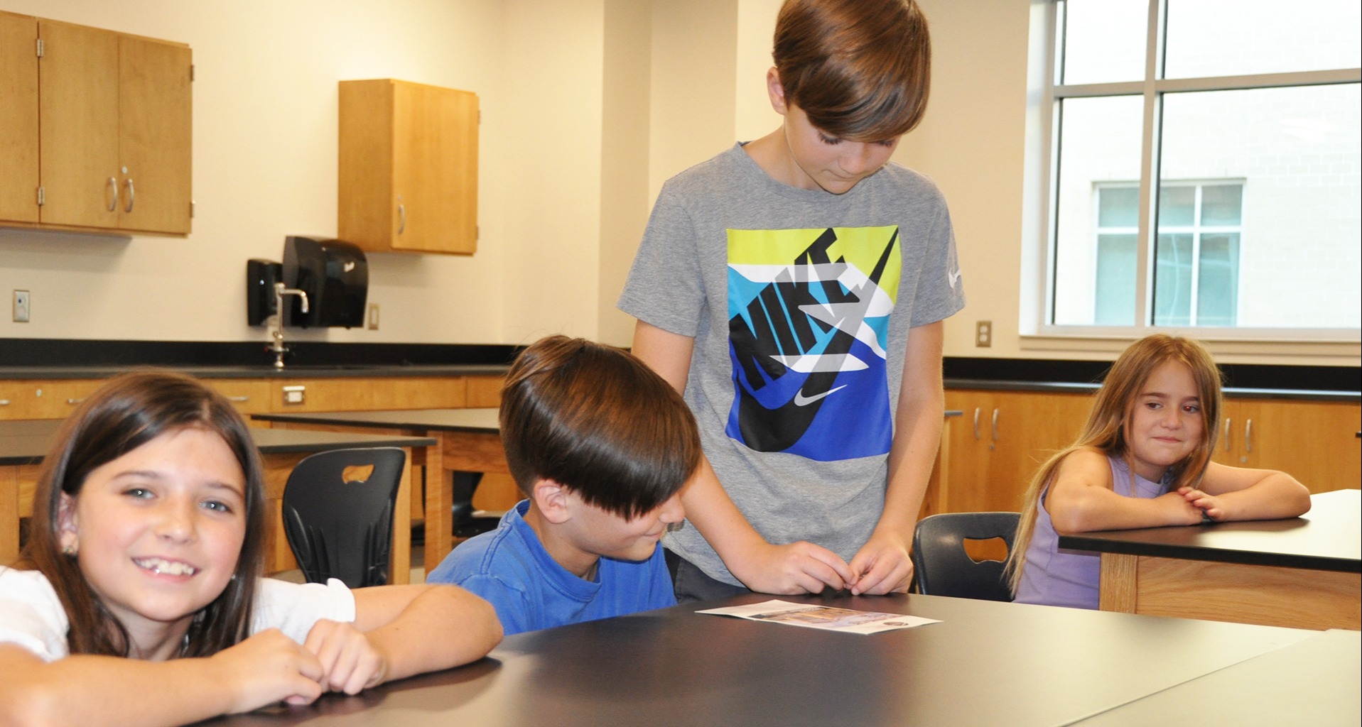 Four students working together