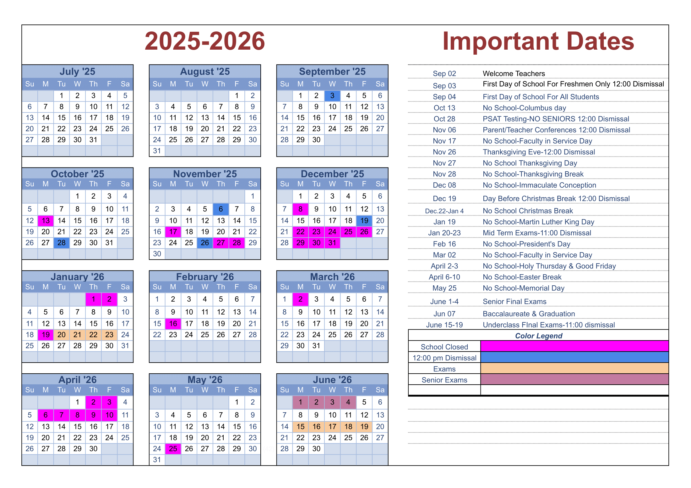2025-2026 Academic Calendar