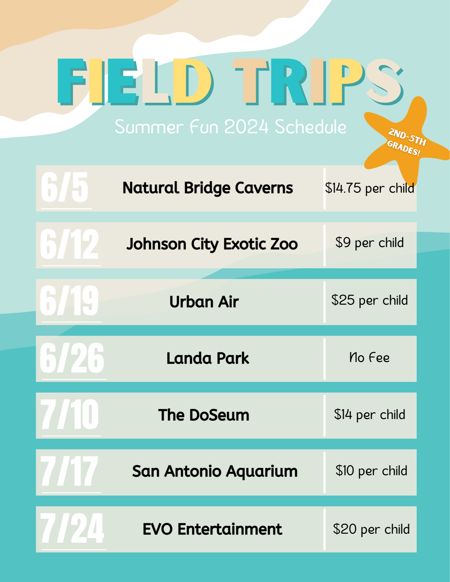 Field Trip Schedule