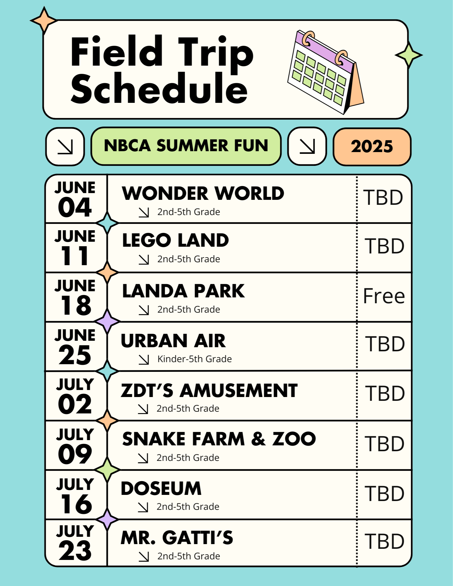 Field Trip Schedule