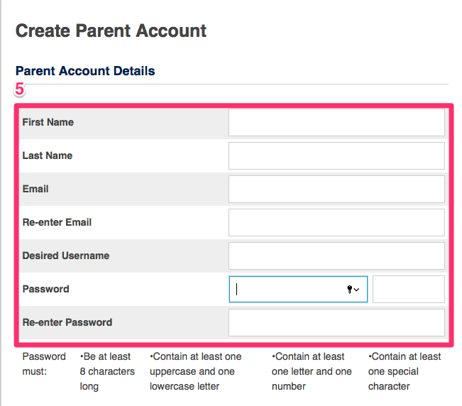 Step 5: Enter account creation information