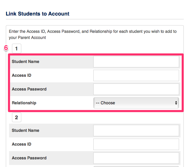 Step 6: Enter in Name, Access ID, and Access Password for each student.