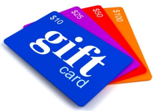 A collection of vibrant gift cards arranged on a clean white background, showcasing various colors and designs.