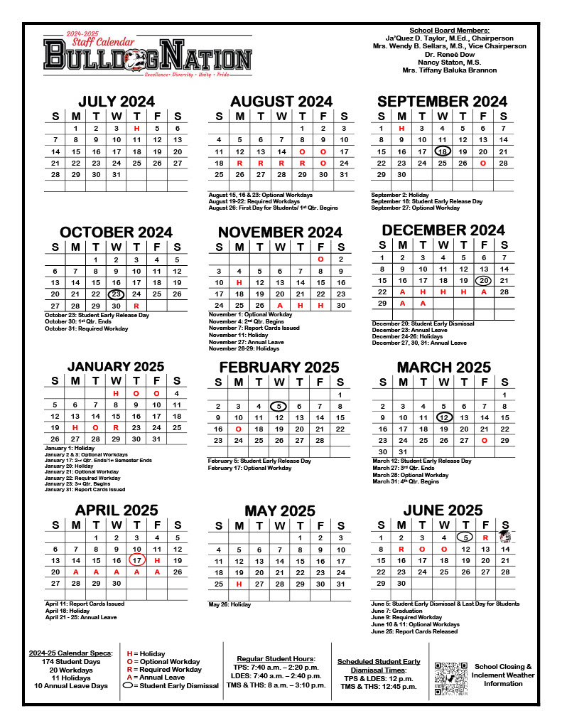 Staff Calendar 2024-2025