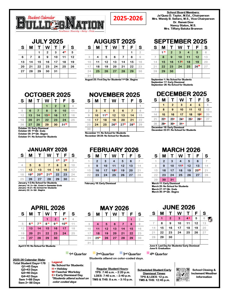 Student Calendar 2025-2026