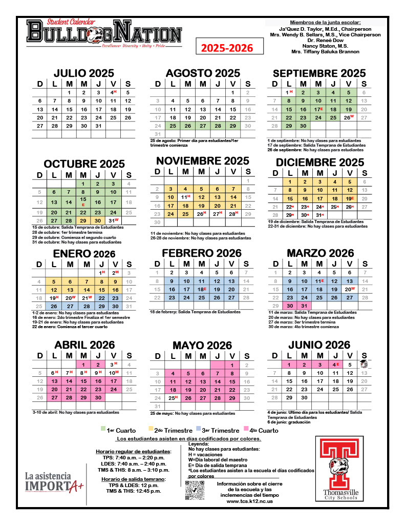 Student Calendar 2025-2026