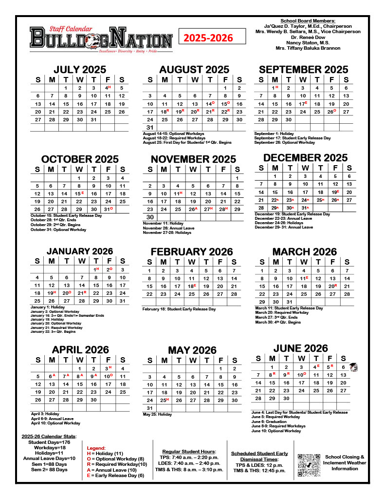 Staff Calendar 2025-2026