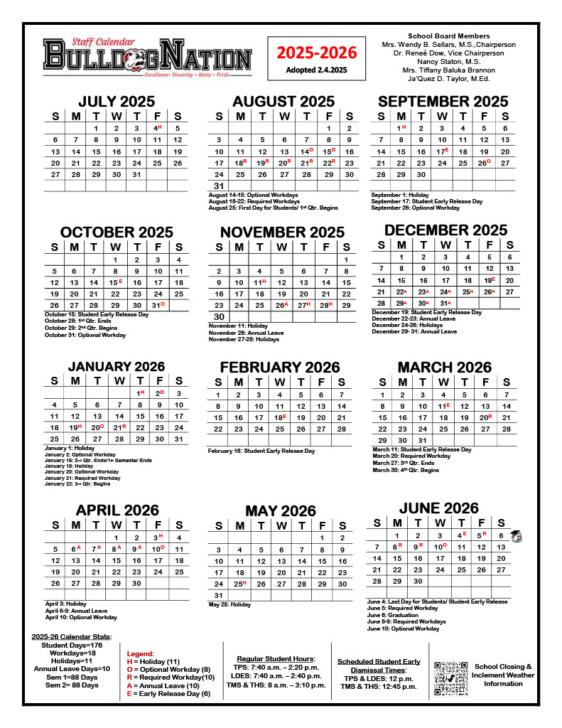 2025-2026 Staff Calendar