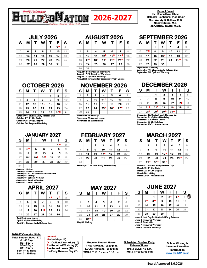 staff calendar