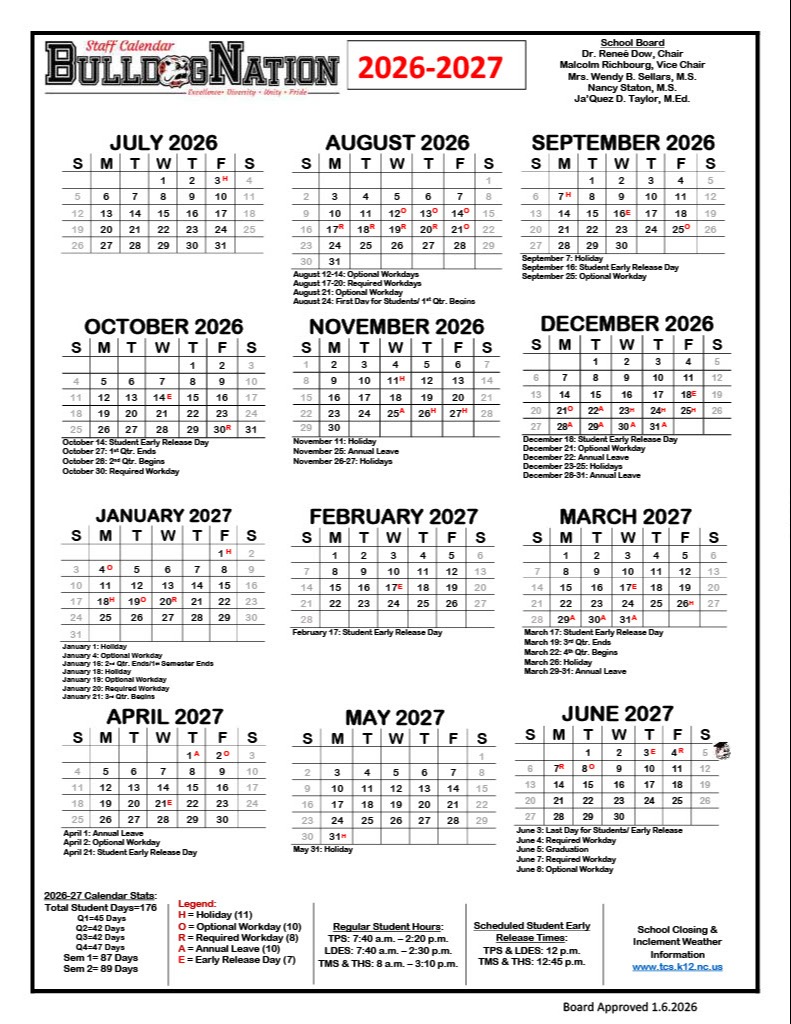 staff calendar