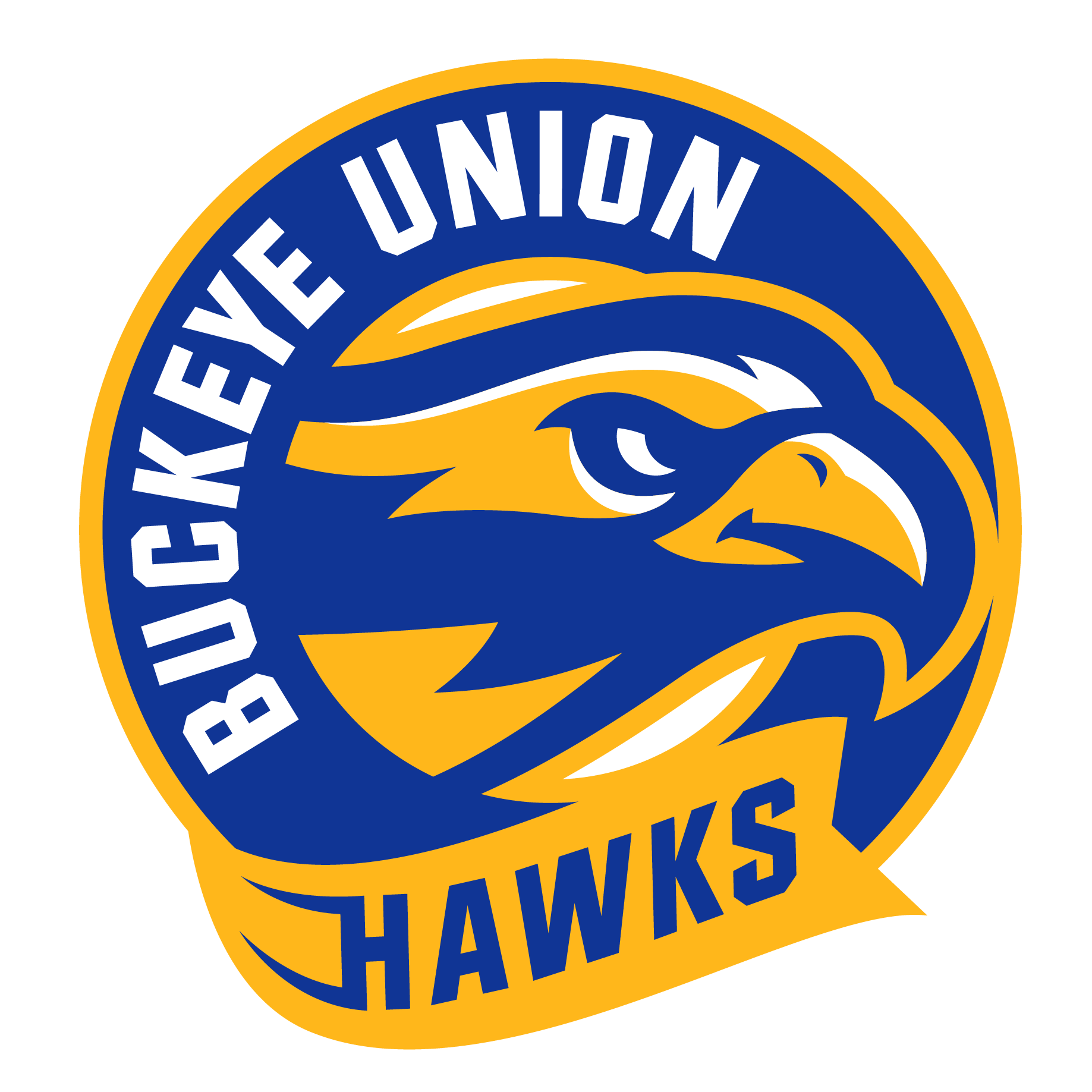 A blue and yellow logo for the Buckeyes Union Hawks. The design features a stylized eagle's head with wings.